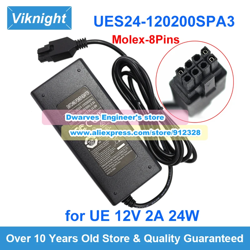 Original UES24-120200SPA3 Switching Power Adapter 12V 2A Laptop Charger for UE 24W AC Adaptor Molex 8 Pins