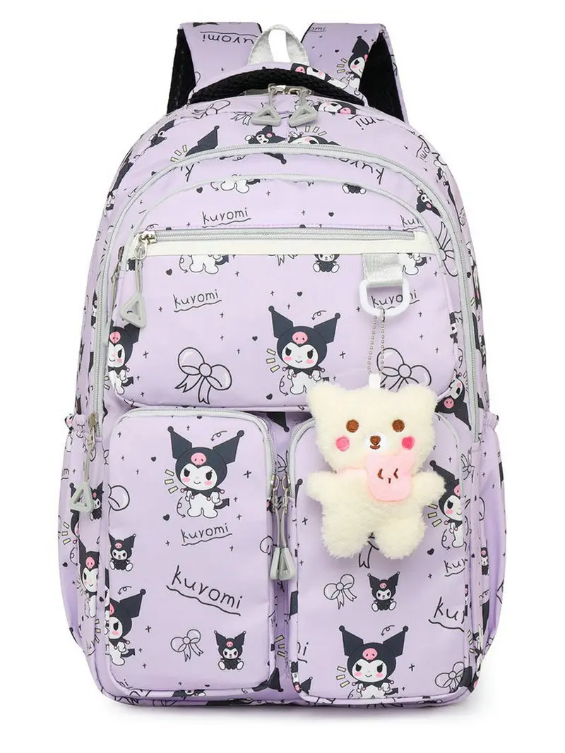 Kuromi Full-Width Printed Backpack, Girls Large-Capacity Backpack Travel Bag, Portable Outdoor Backpack Laptop Bag