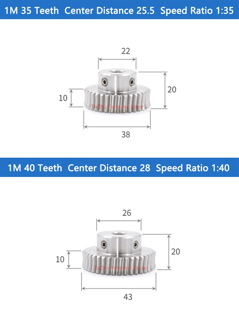 1pc 1M Stainless Steel Worm Gears Speed Ratio 15/20/25/30/35/40/50/60 1 Module Turbine Worm Gear Reducer Parts