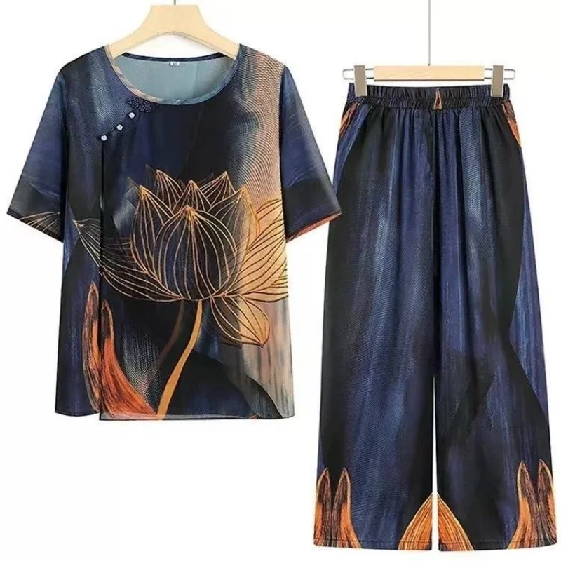 Średni wiek matka Pijama Feminino Plus rozmiar Homewear garnitur zestawy spodni w stylu Casual, letnia dwuczęściowa piżama bielizna nocna kobiety XL-8XL