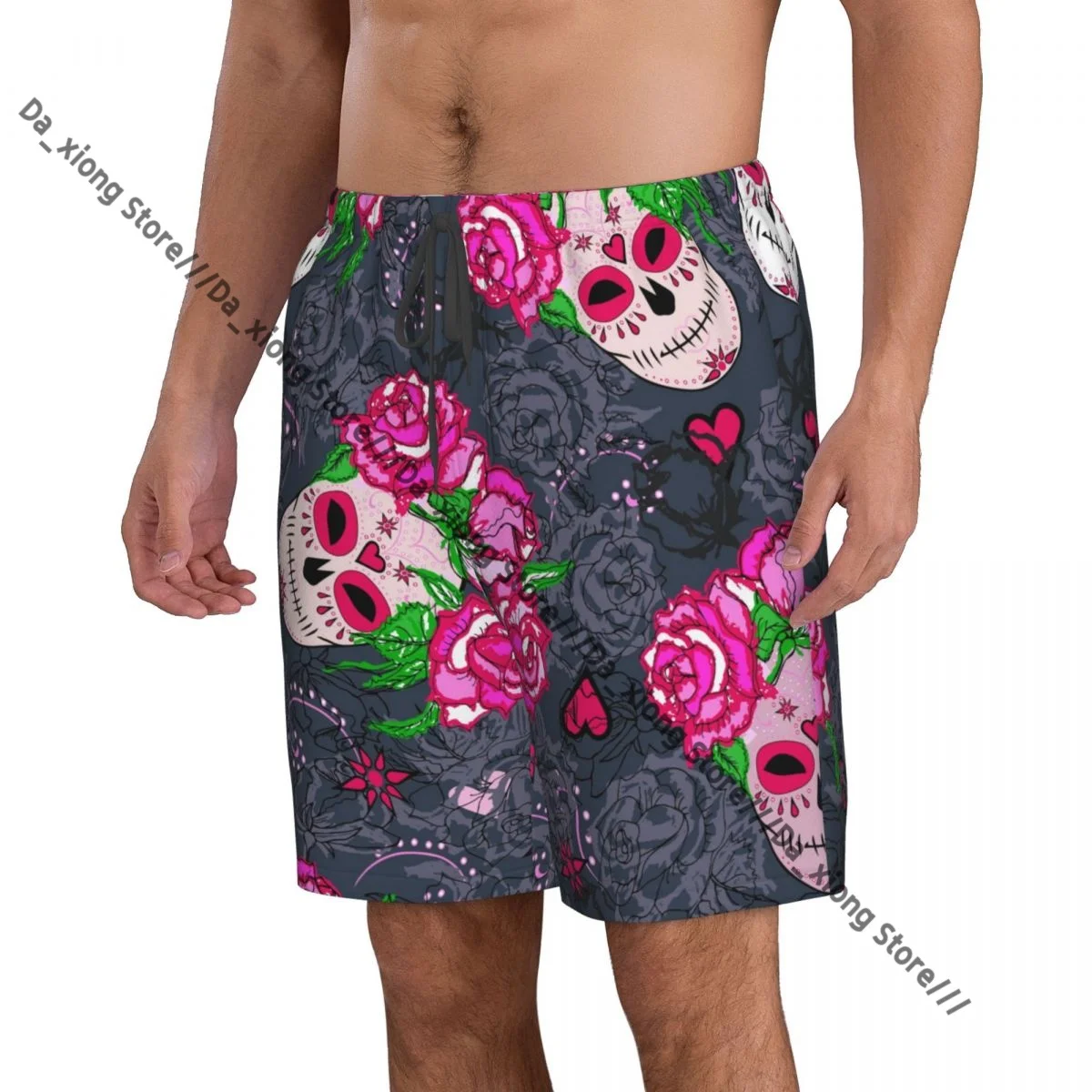 Men Beach Short Quick-drying Swimming Trunk Sugar Skull And Roses Swimwear Swimsuit Bathing Shorts