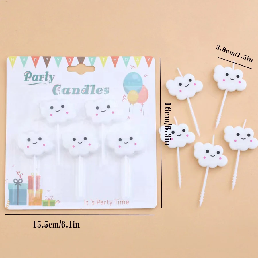 5PCS Nette Weiße Lächelnde Gesicht Wolke Kerze Kuchen Dekoration Kreative Lächelnde Wolke Kerze Geburtstag Party Dessert Backen Dekoration – Detail 3