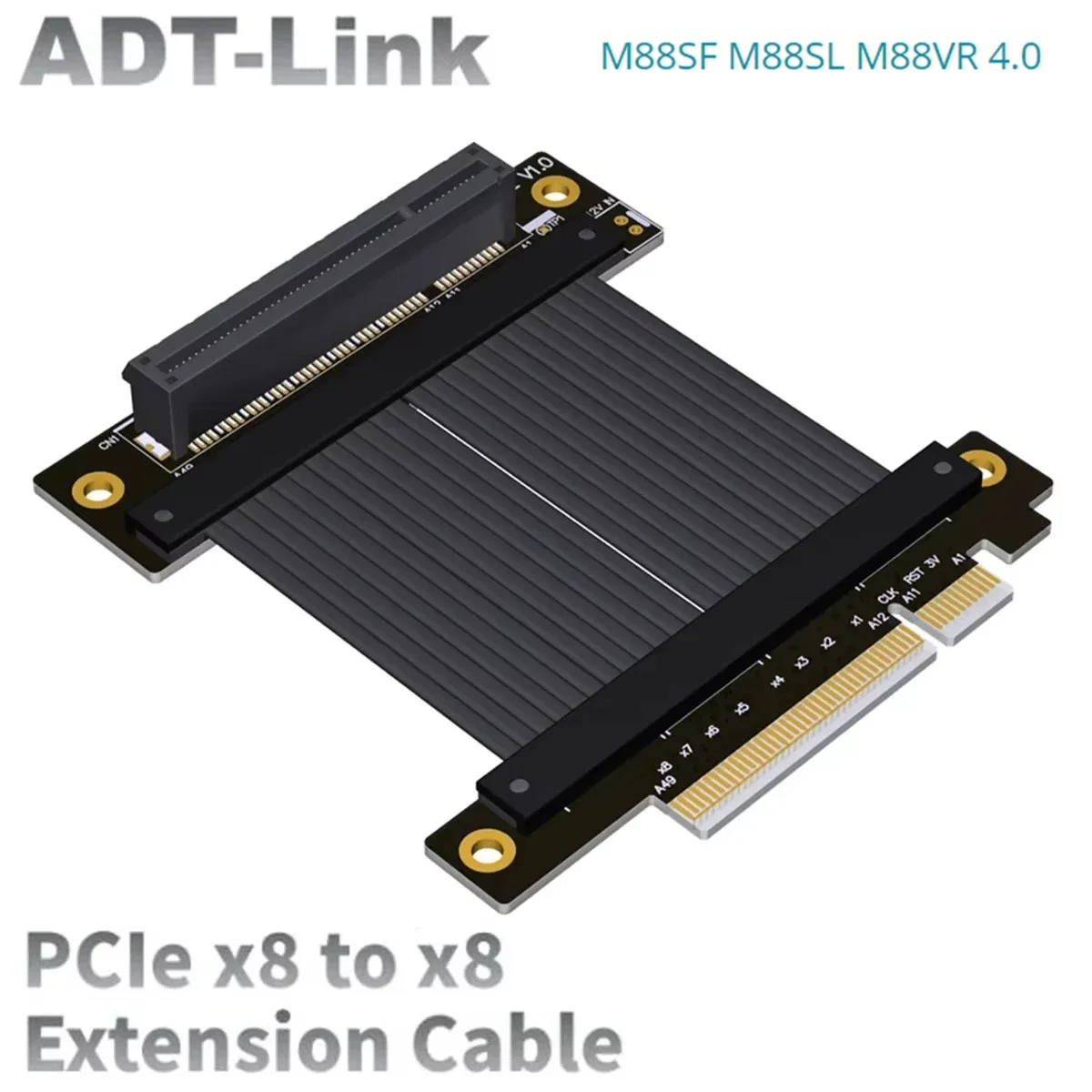 ADT-Link PCI-E 4.0 x8 to x8 Riser Cable Converter Flat Adapter for PCIE x8 Slot Graphics Video Card Extension Gen4 8X Full Speed