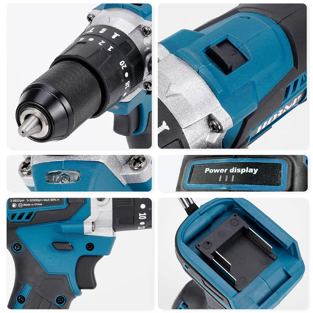 Furadeira de impacto elétrica sem escova, 18v, 120n.m, com bateria de lítio, chave de fenda elétrica de 13mm com alça, ferramenta de broca manual doméstica
