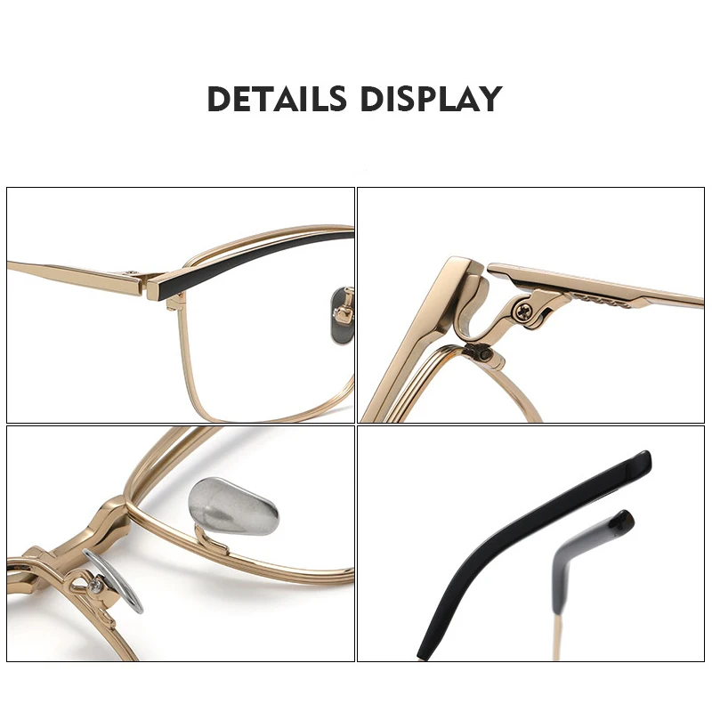 CLLOIO Men Top Pure Titanium Anti Blue Light Reading Glasses Vintage Square Myopia Glasses Hyperopia Prescription Eyewear S-156T
