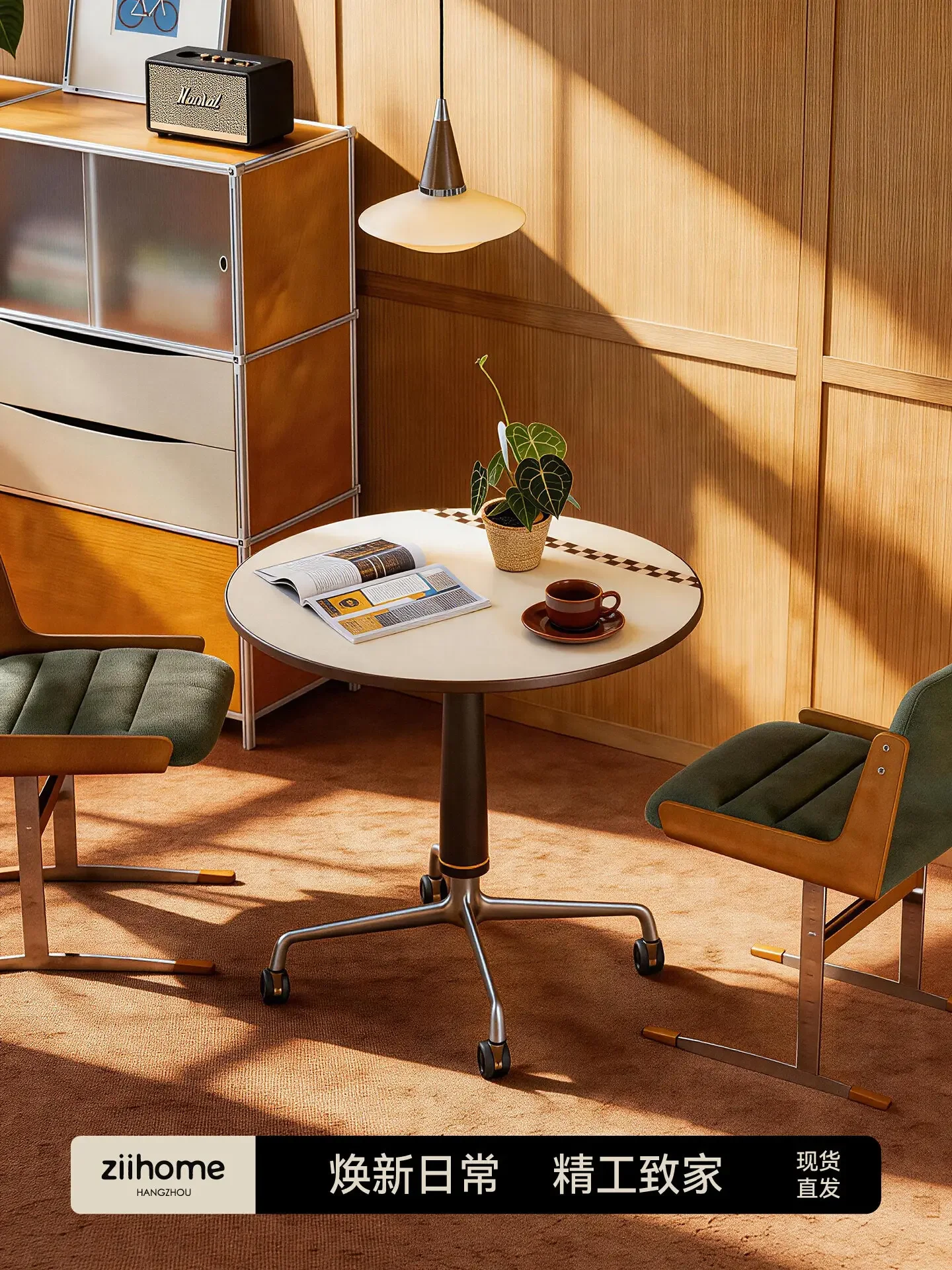 Foldable round table - vintage style solid wood dining table for home, small apartments, and office use