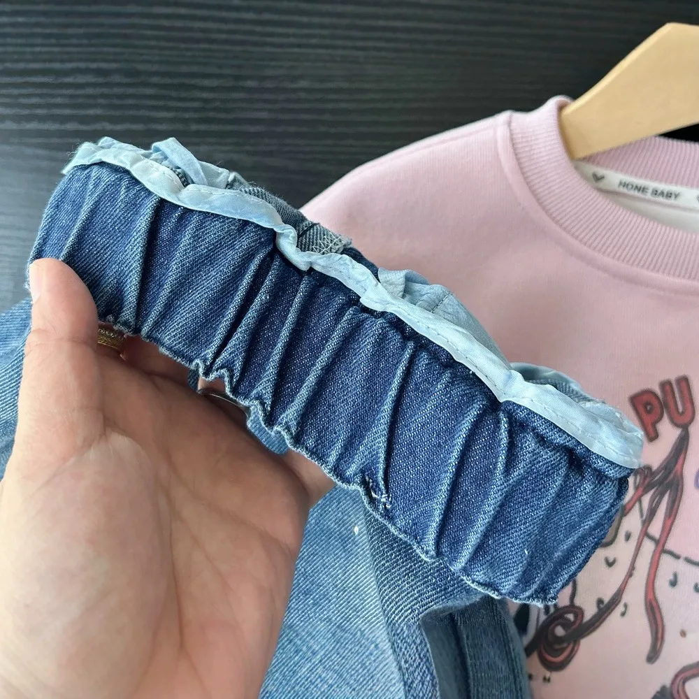 2026 Autumn New Korean Style Girls Rhinestone Wide Leg Jeans, Loose Plus Size Denim Trousers For Kids Young Girls