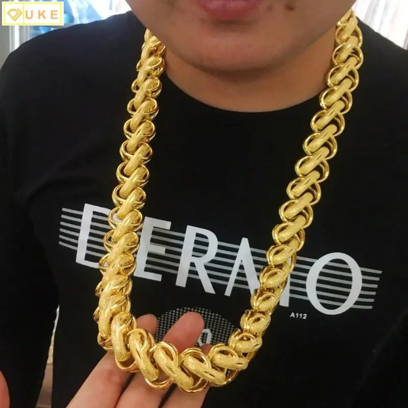 

Simulation 100% Pure 18K Gold Real 24K Gold Necklace Men's Thick Thailand Chain Men's Real Gold Necklace Yellow Gold Domineering