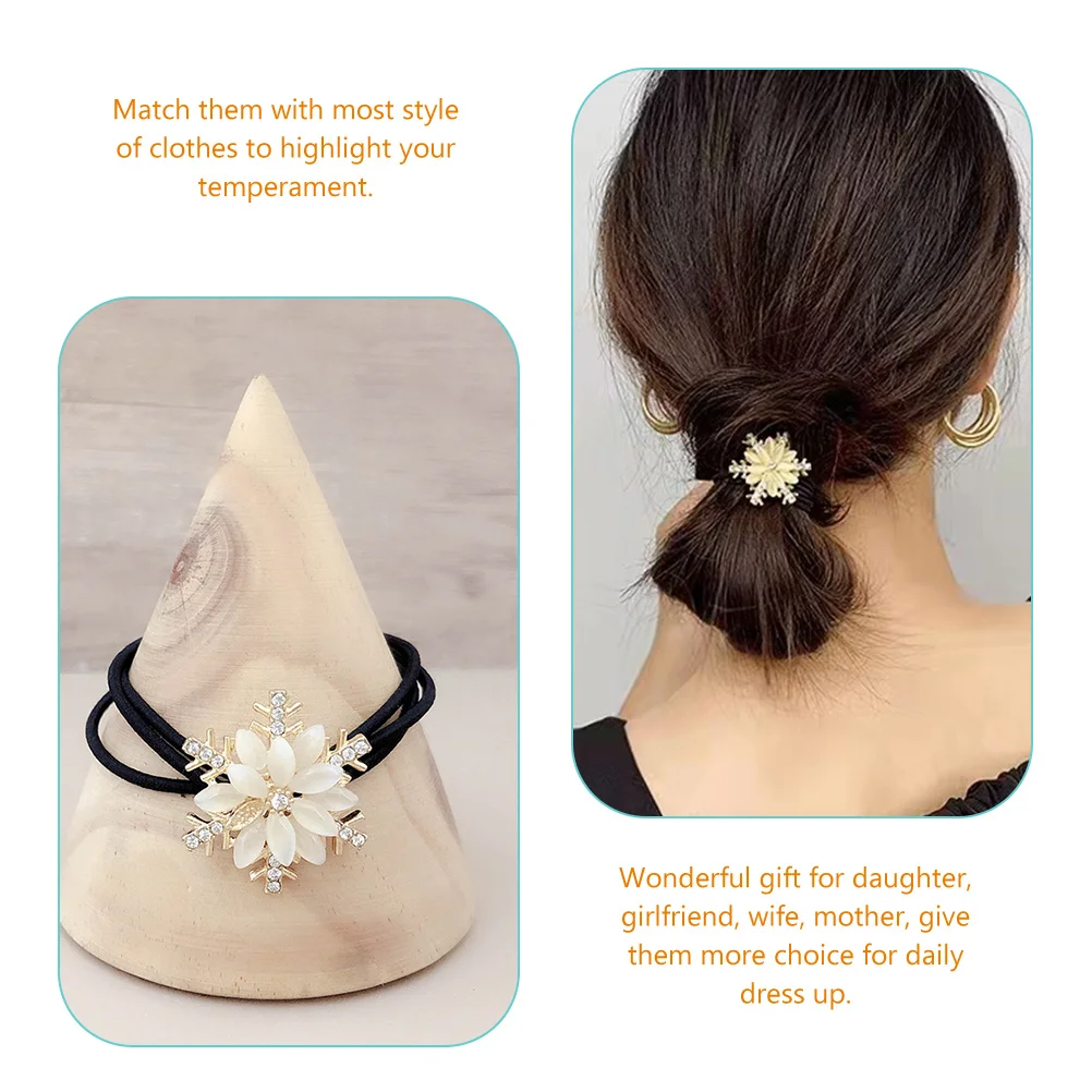 

3Pcs Snowflake Hair Ties for Women Elegant Rhinestone Hair Accessories Stretchy Ponytail Holders Matching Daily Outfits