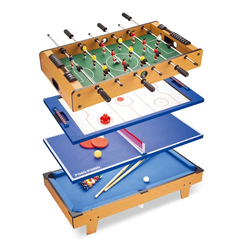 4 in 1 Mini Game Table, Pool Billiard Air Hockey Foosball Tennis, Family Snooker Set for Home Kids Entertainment Activity Use