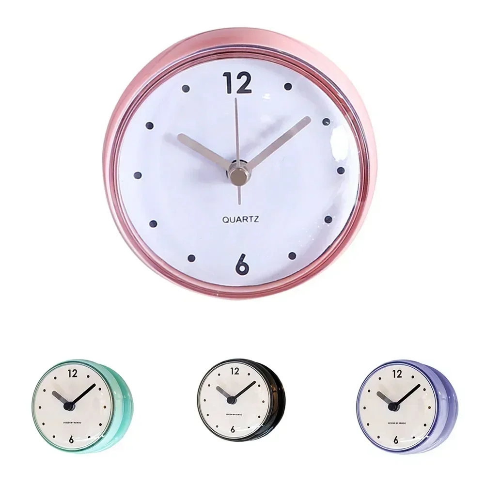 Waterproof And Anti-Fog Design Sucker Wall Clock Plastics Silent Quartz Clocks Sucker Wall Clock For Kitchen Bathroom 75x75mm