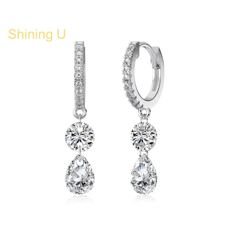 

Shining U S925 Silver 5*7mm Pear Zircon Gems Drop Earrings for Women Fine Jewelry Anniversary