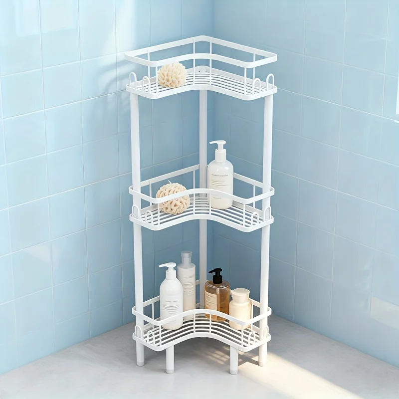 Heavy-Duty No-Assembly Corner Triangular Carbon Steel Storage Rack Bathroom Toiletries Organizer Multi-Tier Floor-Standing Shelf
