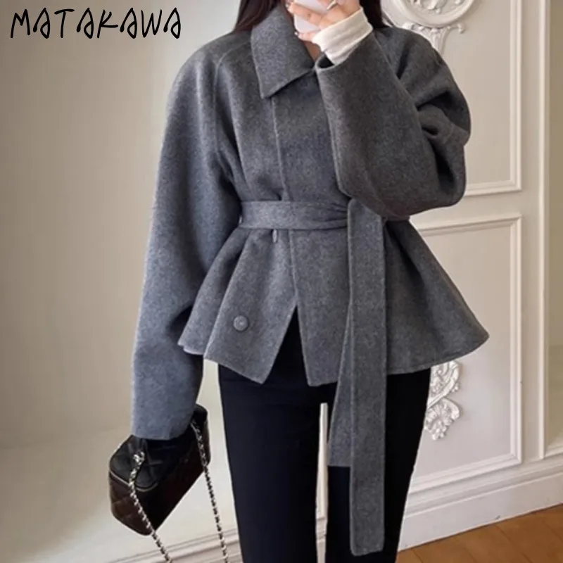 Matakawa Bandahe Woolen Jackets Women Autumn Winter Korean Fashion Chic Chaqueta Mujer Elegant Sweet Retro Short Outwears