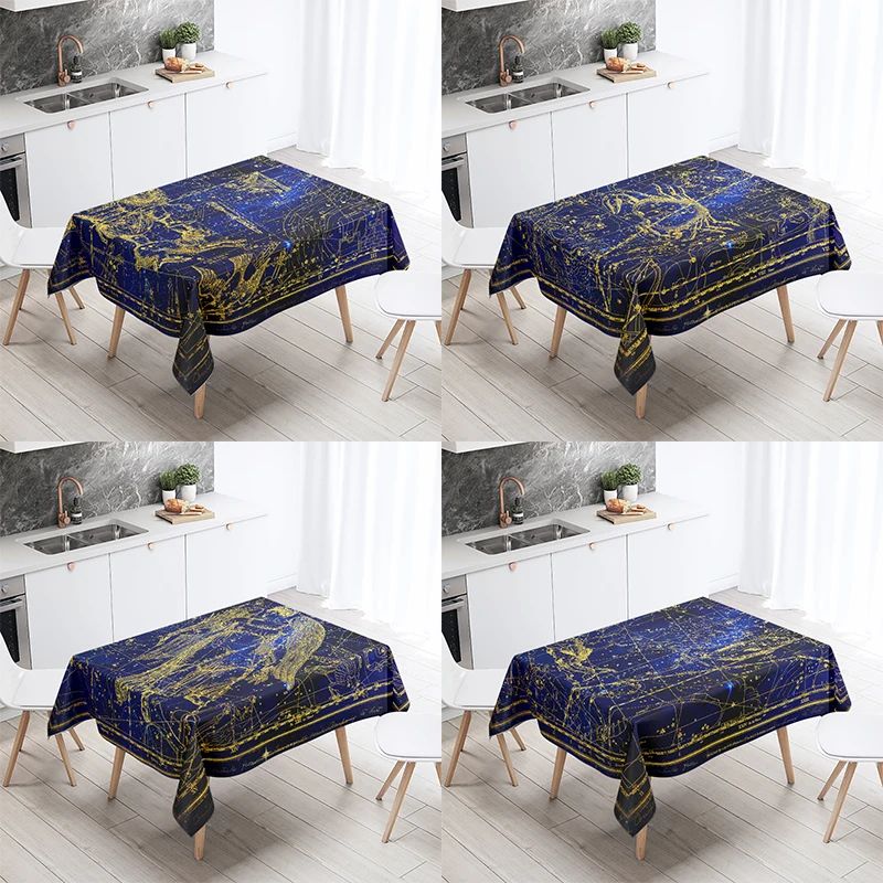 Animal Horoscope Zodiac Tablecloth Esoteric History Background Rectangular  Astrology