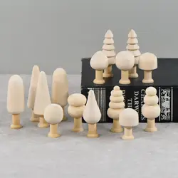 10 teile/satz unvollendete hölzerne Miniatur baum gemalt Handwerk Peg Puppen Holz Ornamente DIY runde Ecken Kinder Spielzeug Pilz Ornamente