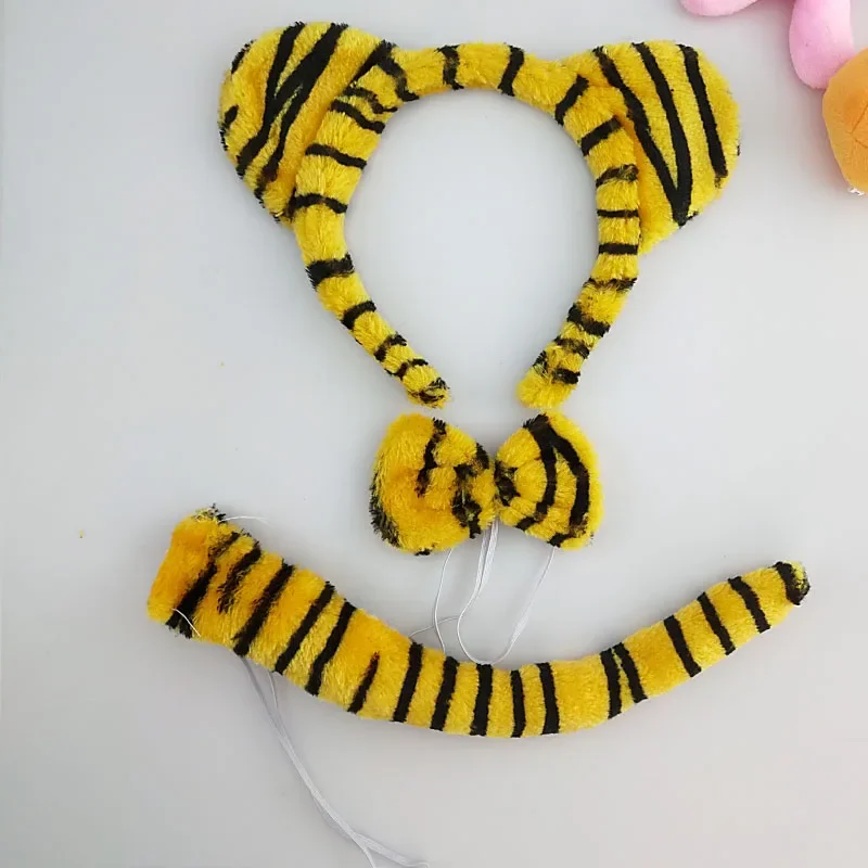 大人と子供のための虎の動物のヘッドバンド、ぬいぐるみの尾、コスプレ衣装、誕生日パーティー、クリスマス、ハロウィーン、男の子、男性、ギフト