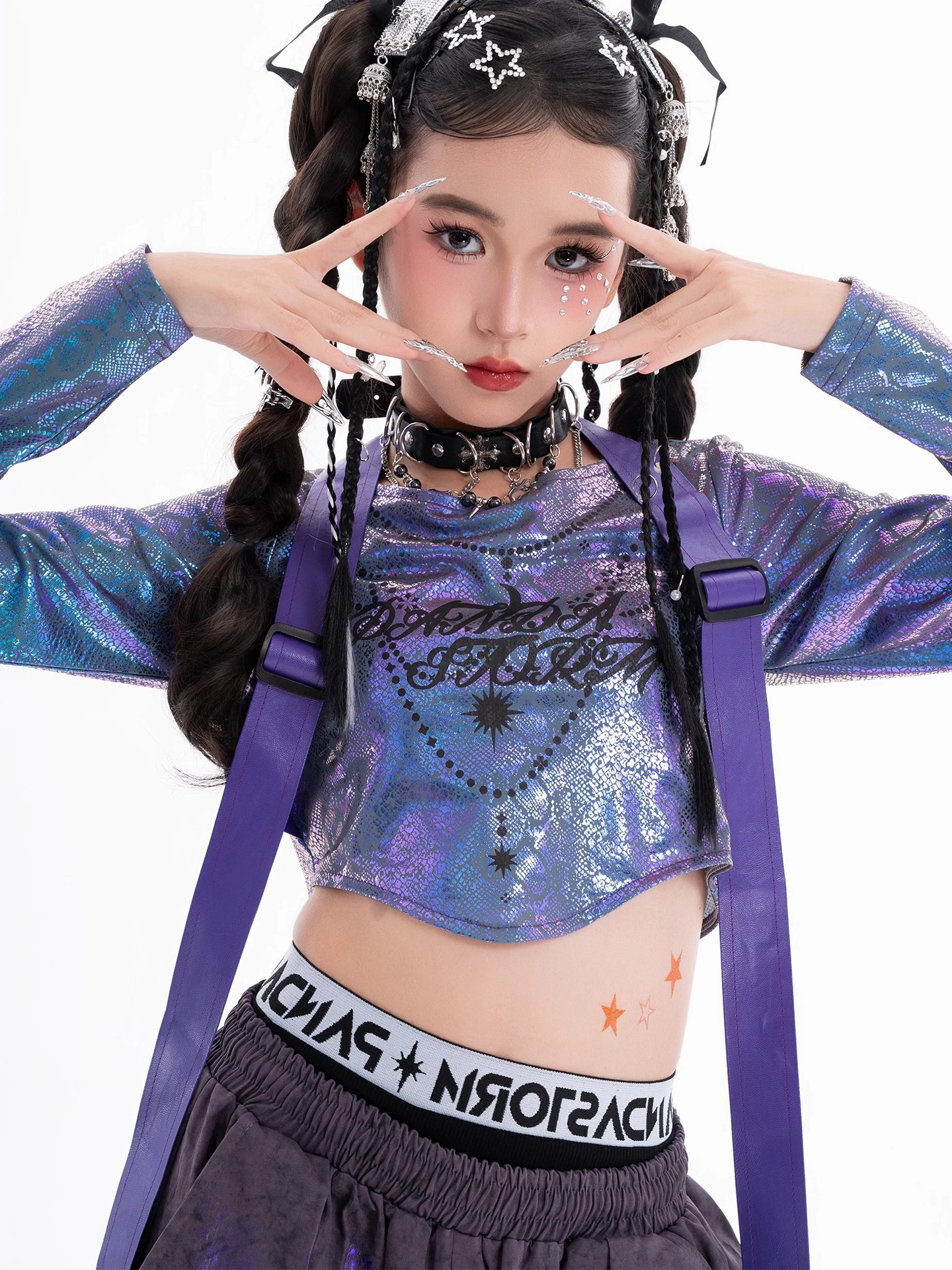 2025 lila Anzug Kpop Mädchen Gruppe Kleidung Jazz Dance Kostüm Kinder Hip Hop Kleidung Street Dance Team Bühne Kleidung Tragen DN22034