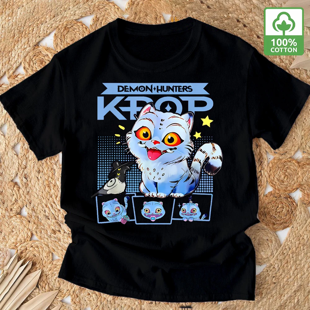 Camiseta Kpop Demon Hunter, novedad de verano, camiseta transpirable de algodón puro con estampado de tigre HD para hombres y mujeres, Top suave informal con cuello redondo
