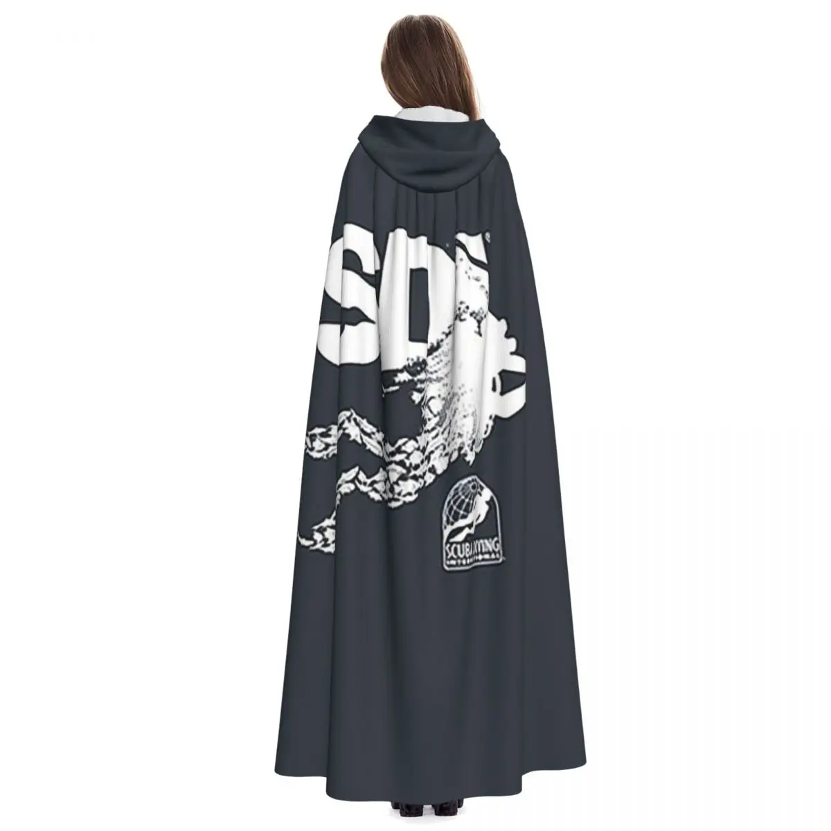 Scuba Diving International (SDI)- Scuba Fish Diver Long Hooded Cloak Witch Medieval Costume Cosplay Cape HalloweenVampire - view 2