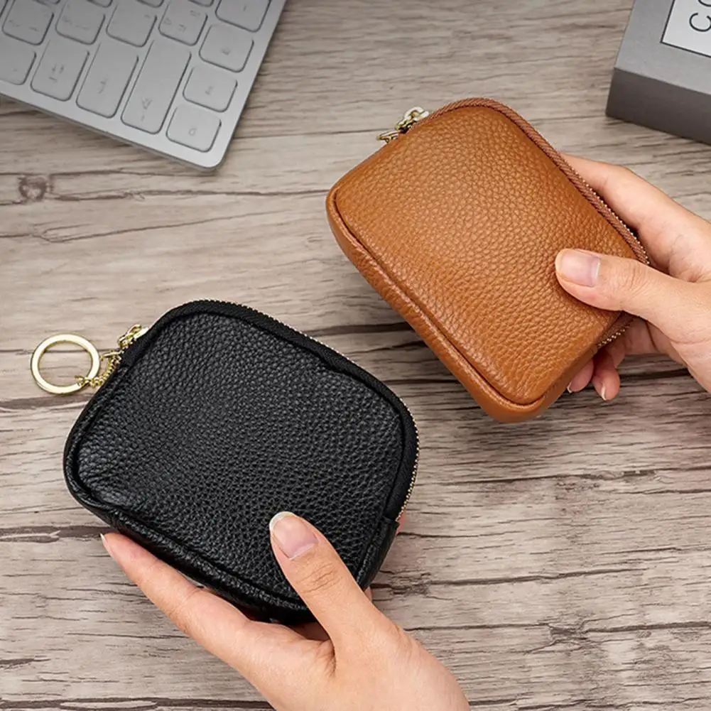 Mini Coin Pouch Faux Leather Coin Purse with Key Ring Rounded Zippered Change Pouch Mini Keychain Wallet for Coins Cards Cash