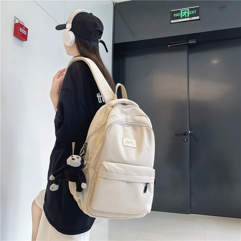 Mochila feminina cor sólida multi-bolso casual homem saco de viagem de alta qualidade mochila para adolescente livro mochila