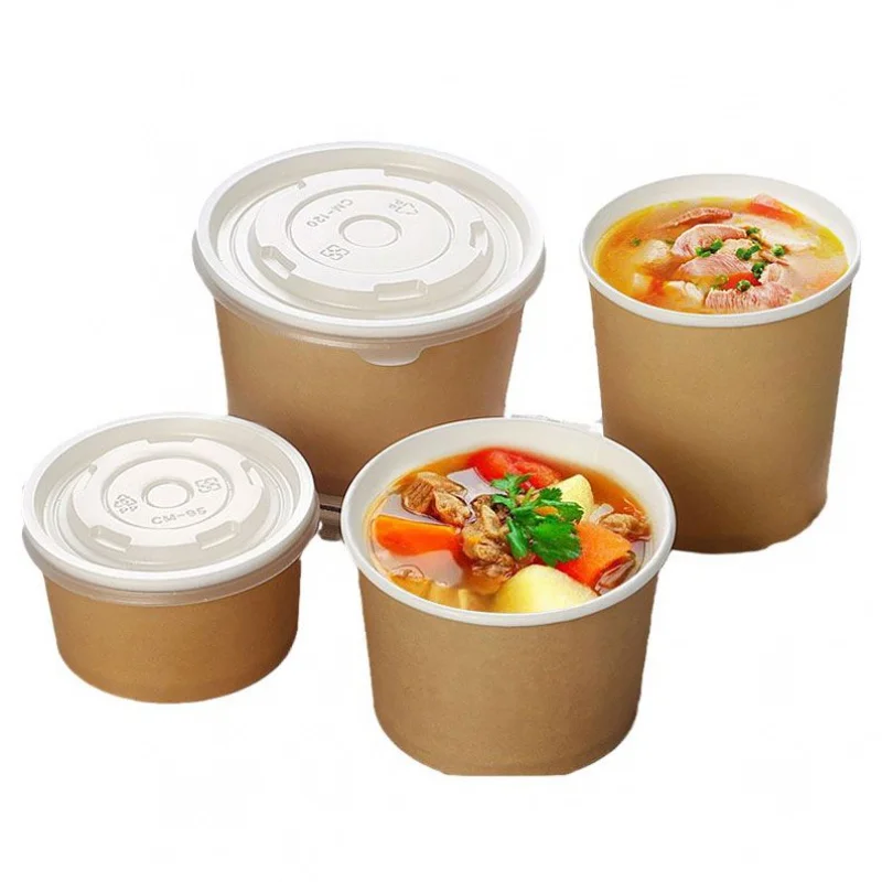 Gobelet en papier kraft à couvercle chaud, produit personnalisé, frites, frit, jetable, bol alimentaire, café, tasse à soupe, esprit de poulet