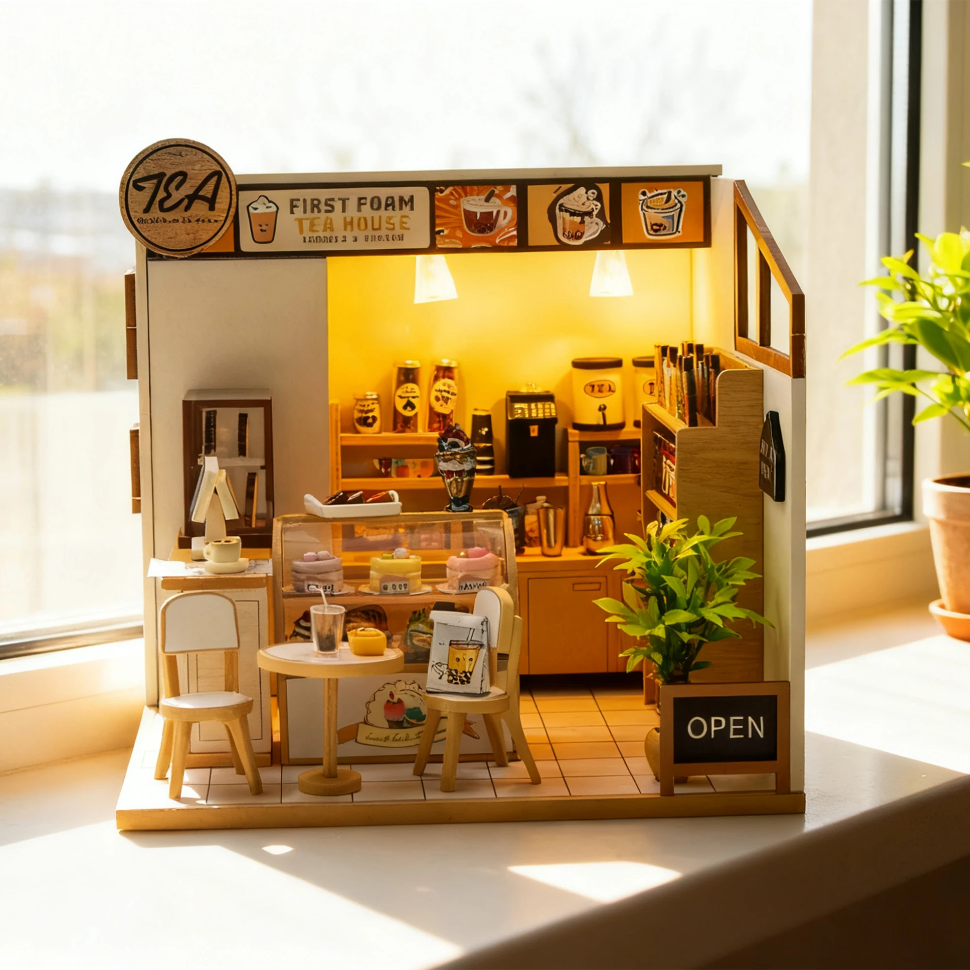 DIY Houten Miniatuur Model Kit Eerste Schuim Theehuis Casa 3D Puzzel Poppenhuizen Met Meubelverlichting voor Vrienden Verjaardagscadeaus