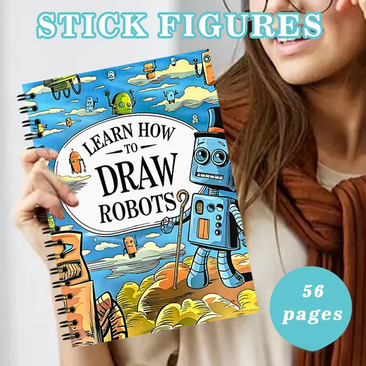 New Hot Cross-border Robot Step-by-Step Practice Book, A4 Spiral Notebook, Drawing & Coloring Pad