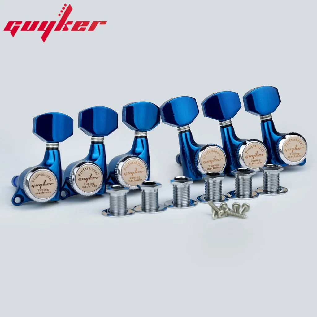 GUYKER Guitar Locking Tuners Electric Guitar Machine Heads Tuners Blue Chrome Guitar Tuning Pegs