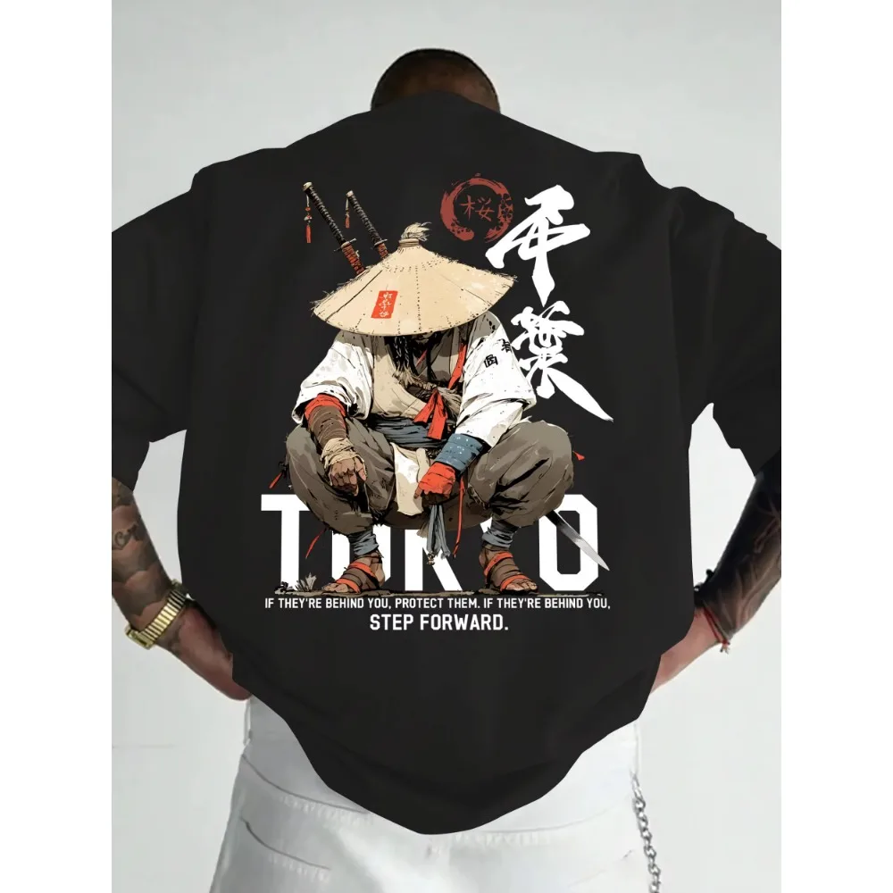 Anime Samurai Tokyo Warrior Graphic Washed Cotton T‑shirt Unisex Oversized Short Sleeve Harajuku Streetwear Casual Tops
