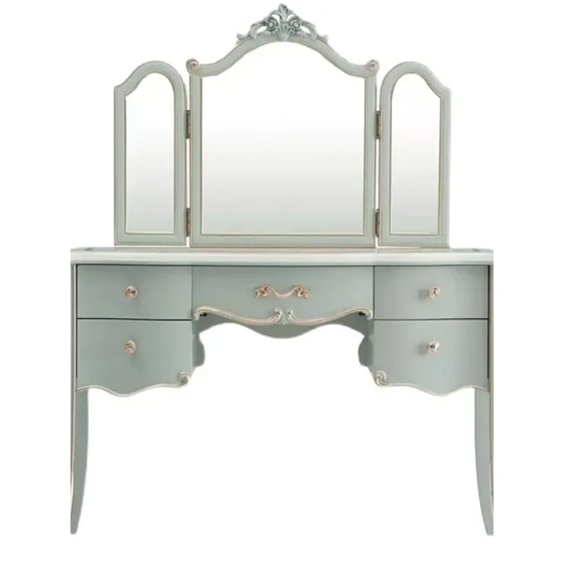 French solid wood dresser, small apartment bedroom carved makeup table makeup mirror combination