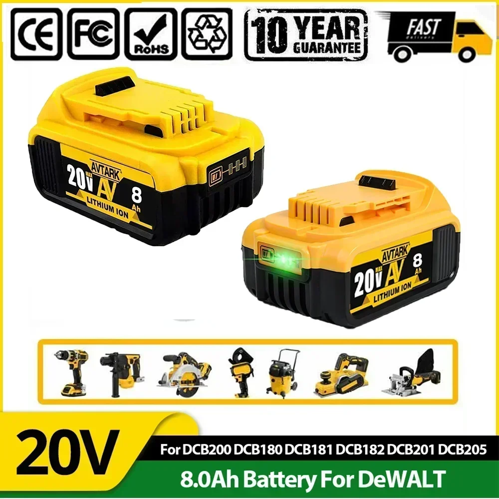 

DCB200 20V 5.0/8.0Ah Lithium Replacement Battery ,charger For Dewalt 18V DCB184 DCB182 DCB180 DCB181 DCB182 DCB201 Battery