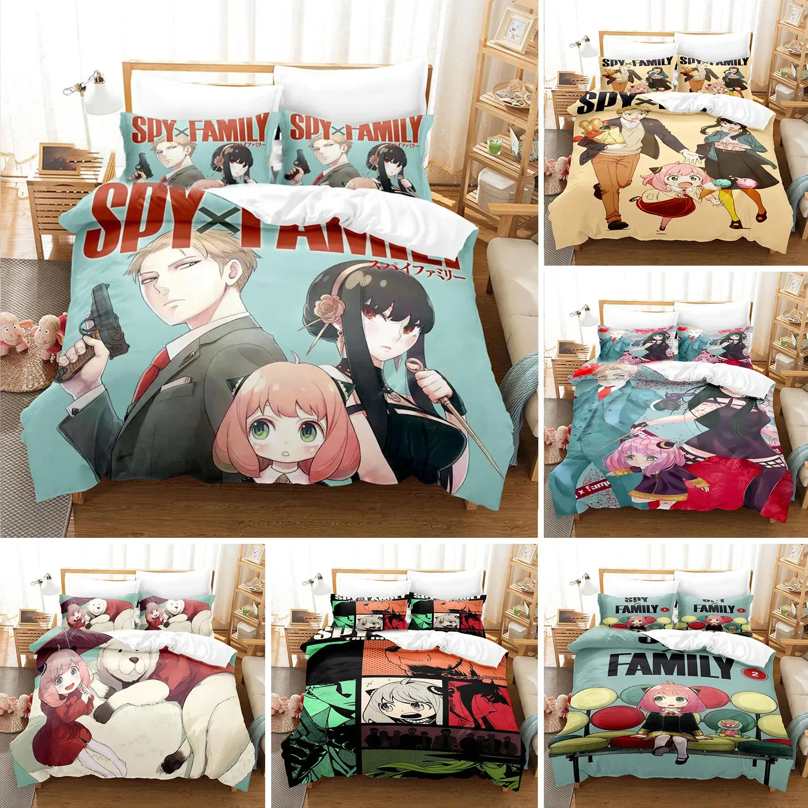 

Anime Spy x Family Anya Bedding Set Duvet Cover Bedroom Comforter Covers Single Twin King Size Quilt Cover Home Textile 2/3PCS