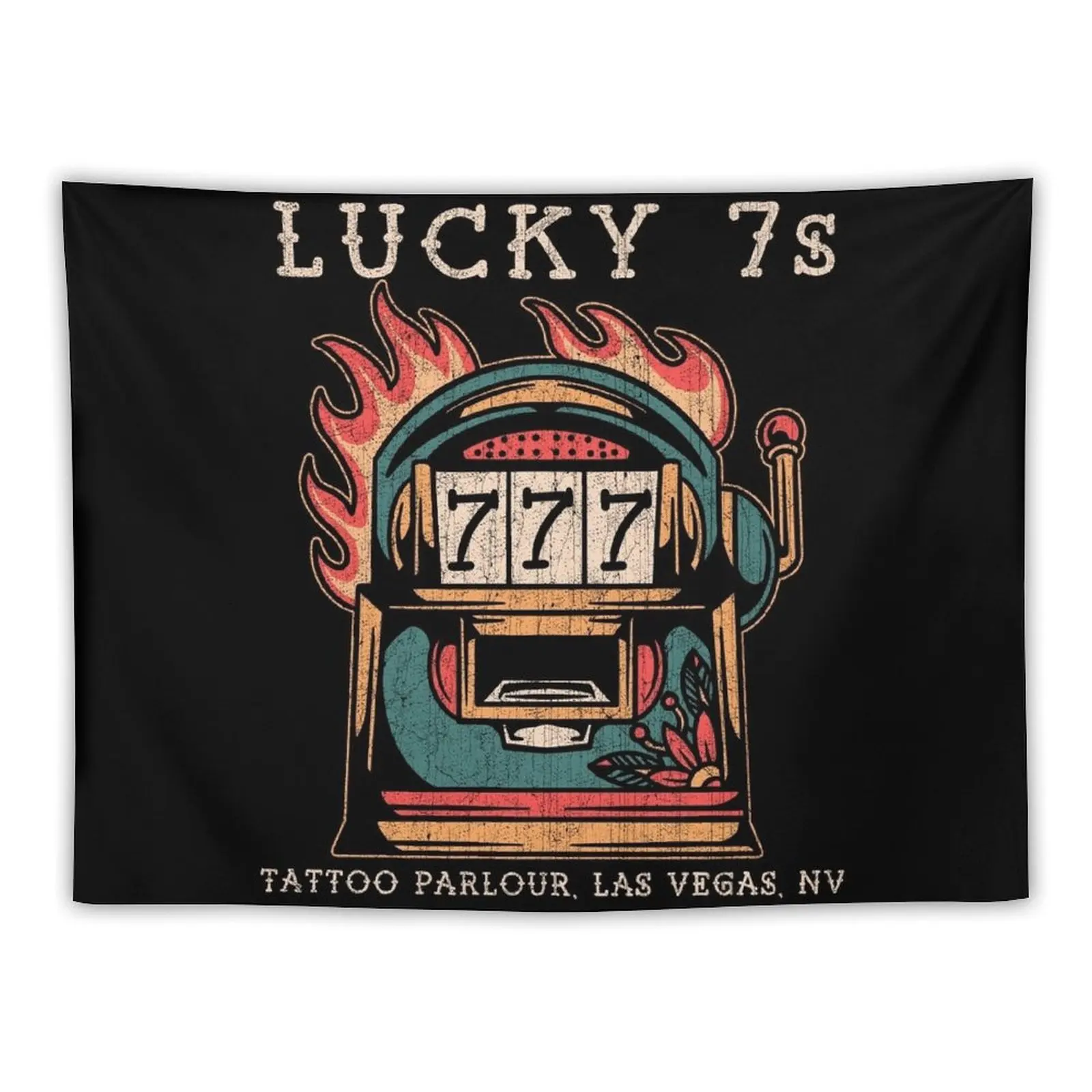 Lucky 7s Tattoo Studio, Las Vegas, Nevada, Old School Slot Machine Tattoo Tapestry Cute Room Decor Custom Wall Art Tapestry