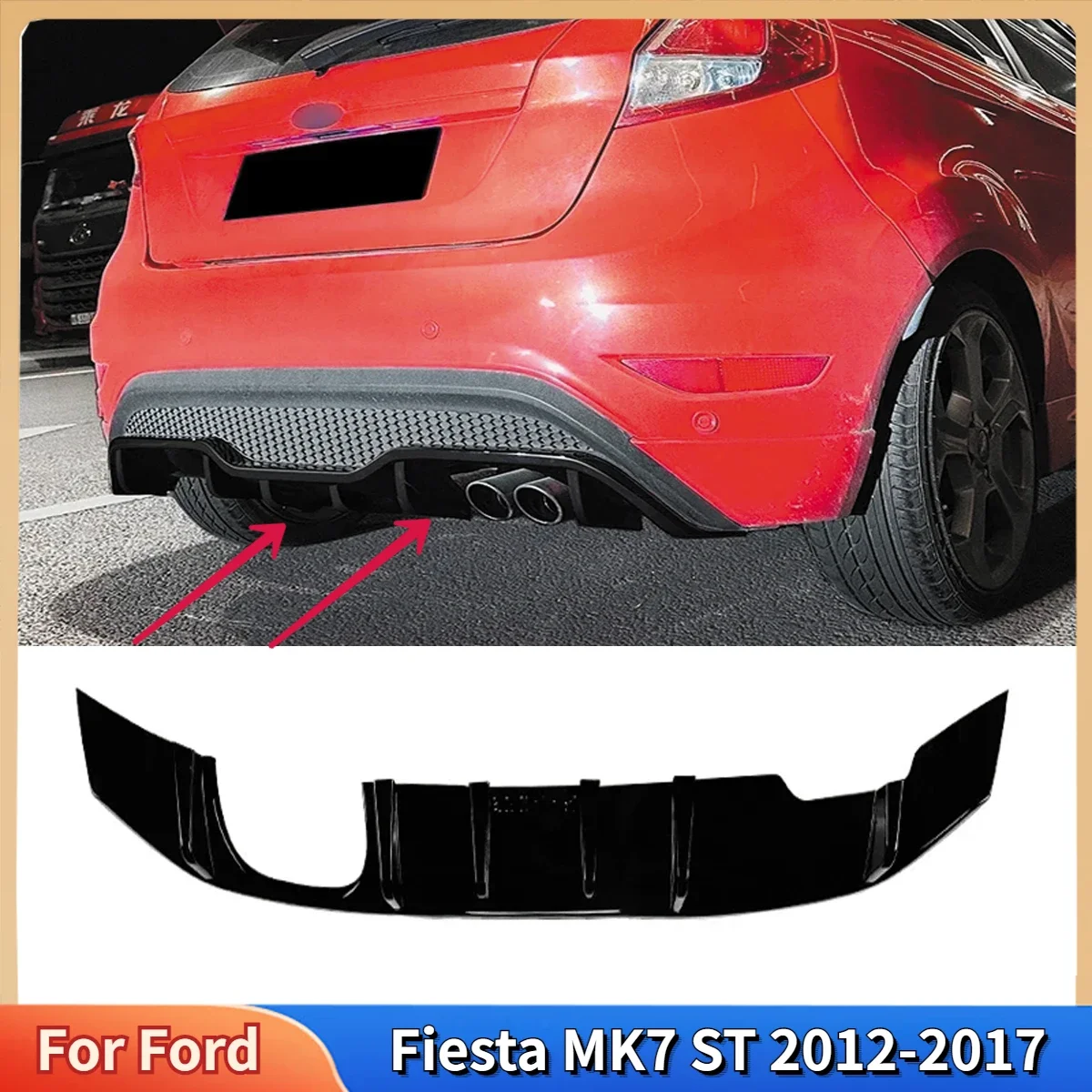 For Ford Fiesta MK7 ST 2012-2017 Car Rear Bumper Diffuser Facelift Spoiler Splitter ABS Plastic Body Kit Auto Accessories Tuning