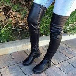 Autumn and winter 2024 new European and n style round head low square with women's plus-size fashionable knee boots