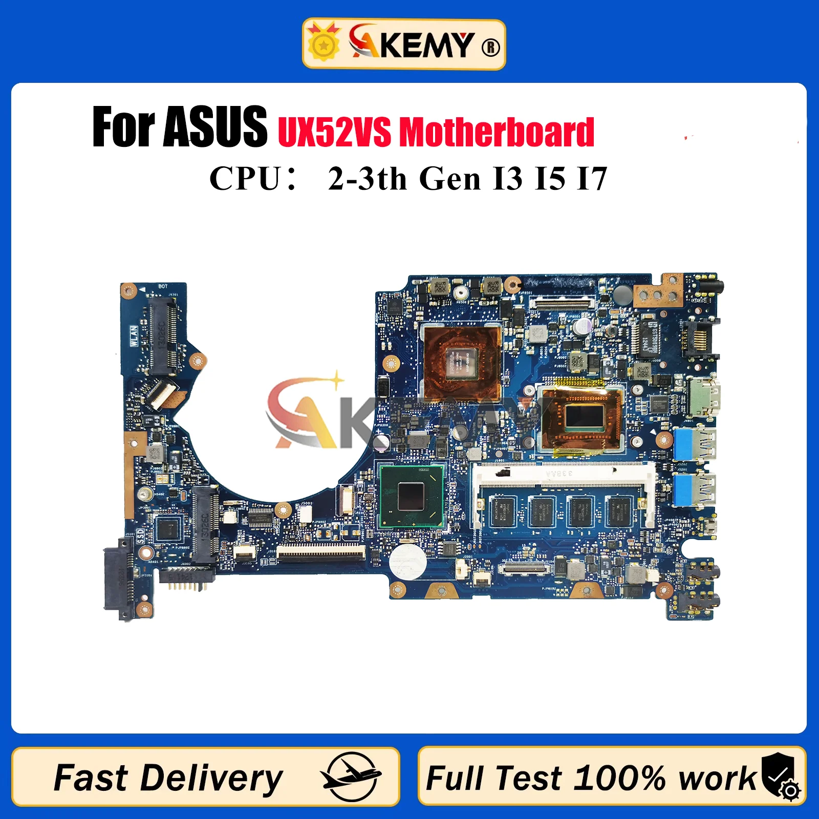 

UX52VS Laptop Motherboard For ASUS ZenBook UX52V UX52VS Notebook Mainboard With I3 I5 I7 CPU 100% tests OK fast shipping stk