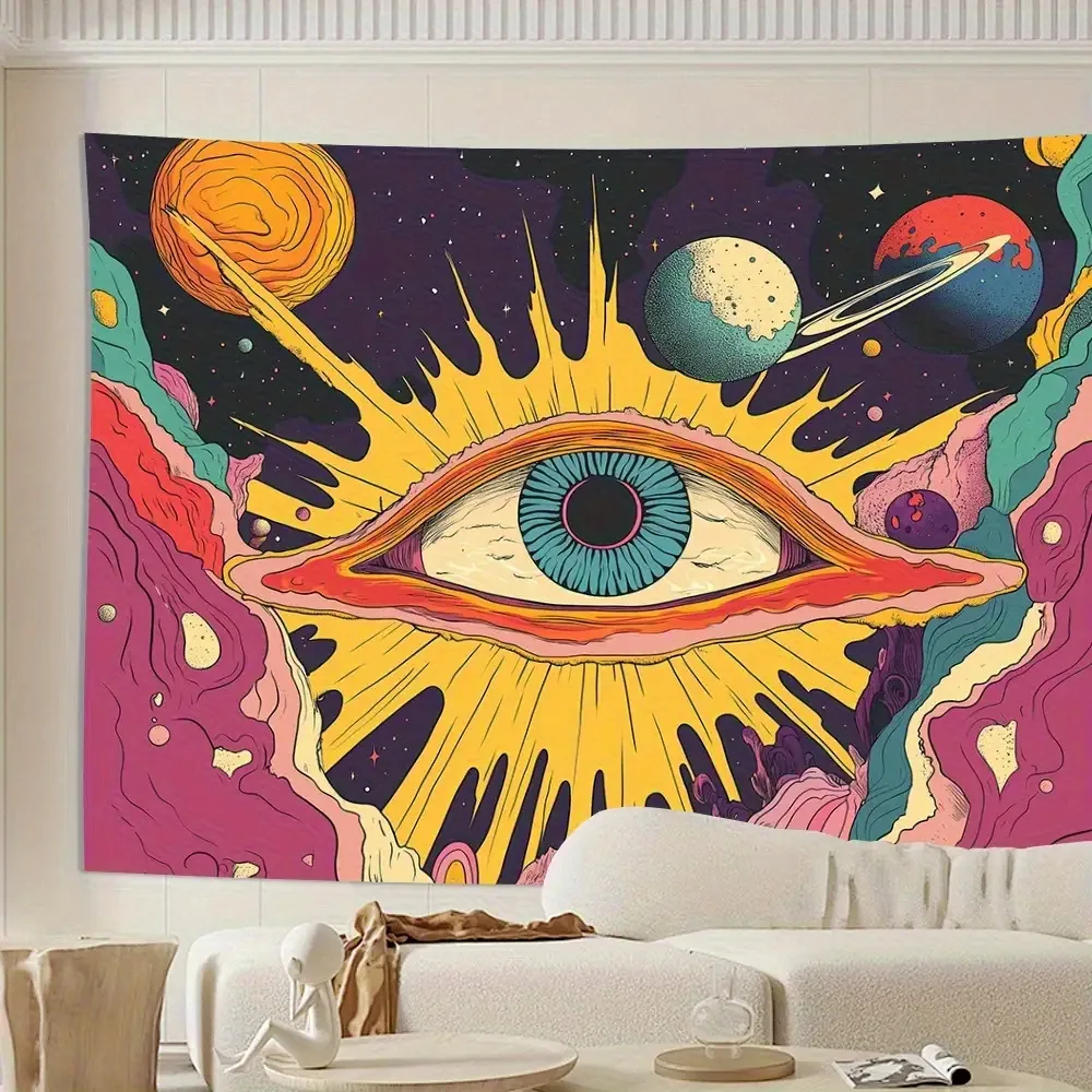 Giant Cosmic Eye Tapestry Wall Hanging Space Galaxy Art Poster Psychedelic Planets Bohemian Room Decor 150x300cm