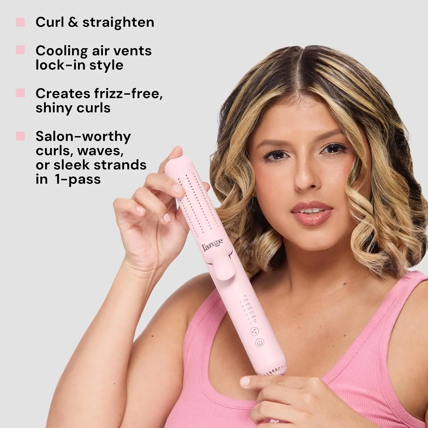 2-in-1 Hair Styler: Curl & Straighten with 5.3" Titanium Plates, Cooling Air Vents, Adjustable Heat 280-430°F, Auto Shut-Off view 5