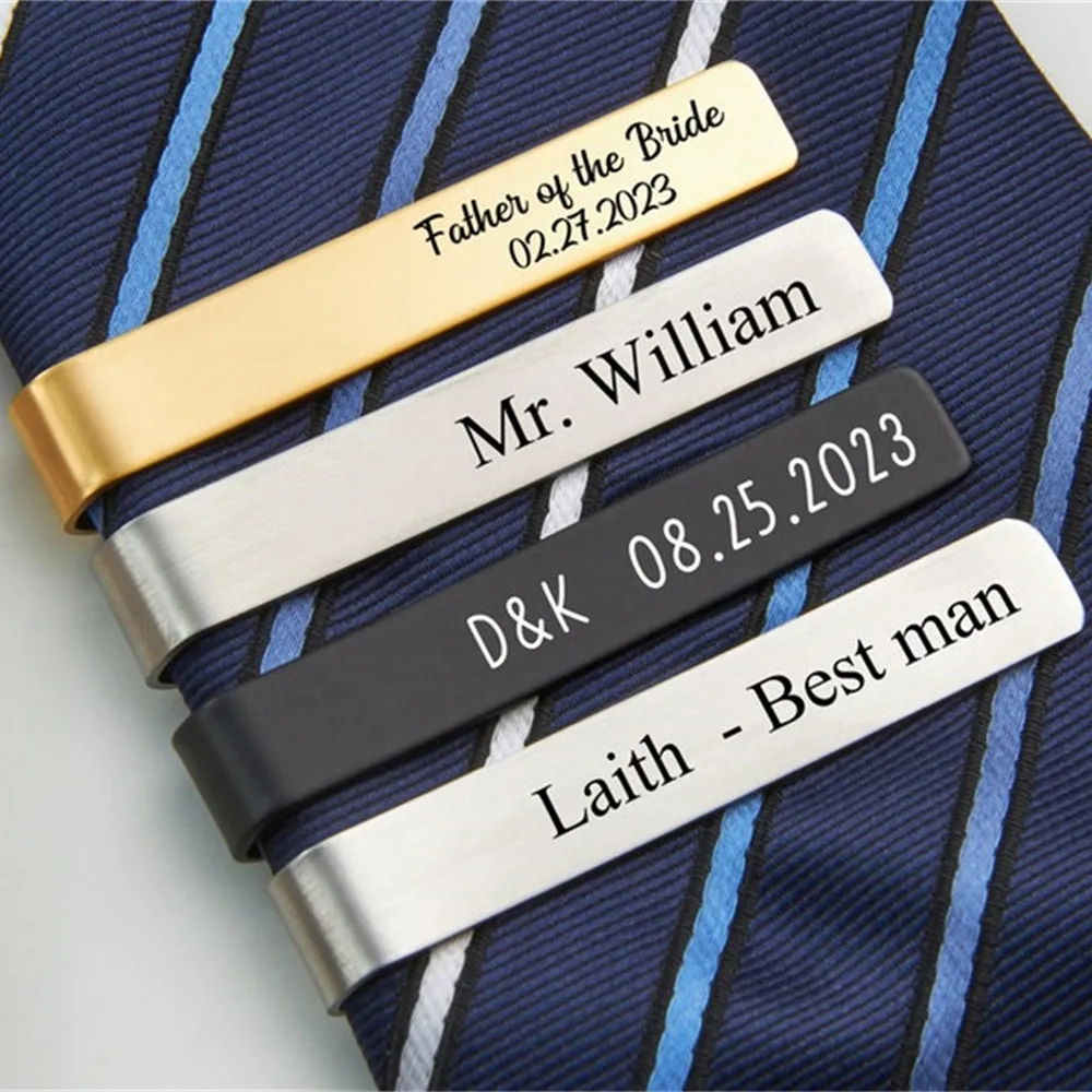 Engraved Initial Tie Clip For Wedding Birthday Groomsmen Gift Stainless Steel Necktie Tie Bar Pin Custom Name Jewelry Men