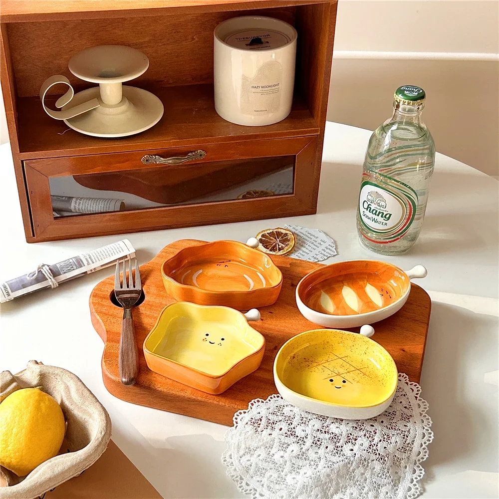 Creative ขนมปังรูปจานเซรามิค,จานจุ่มขนาดเล็ก,ขนมขบเคี้ยวซอสหม้อร้อนซอสมะเขือเทศแผ่น,บนโต๊ะอาหารน่ารัก