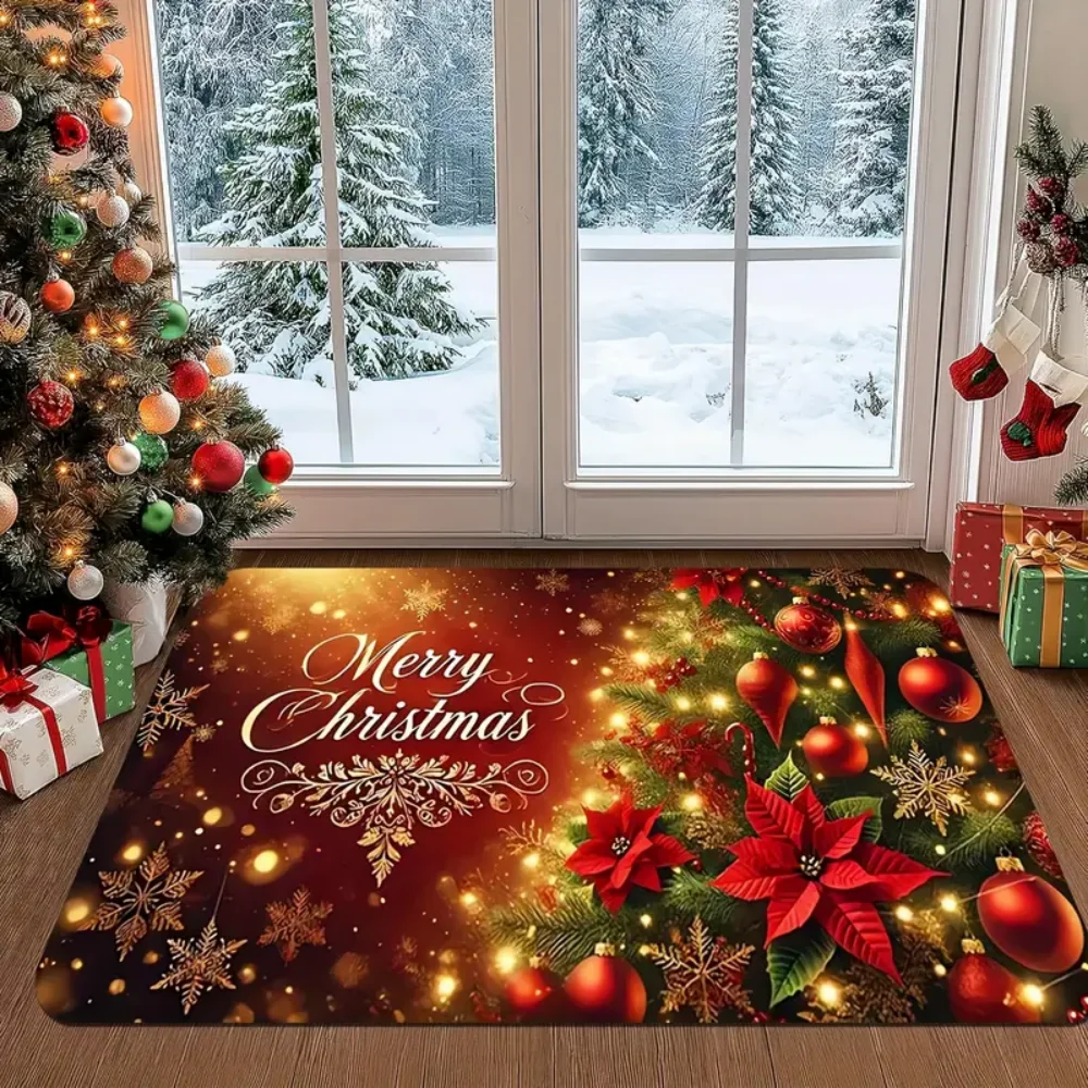Glitzernde schöne Weihnachtsbaum-Bodenmatte für den Eingangsbereich, Willkommens-Fußmatte, Nachttisch, Balkon, Flur, Weihnachtsdekoration, Teppich