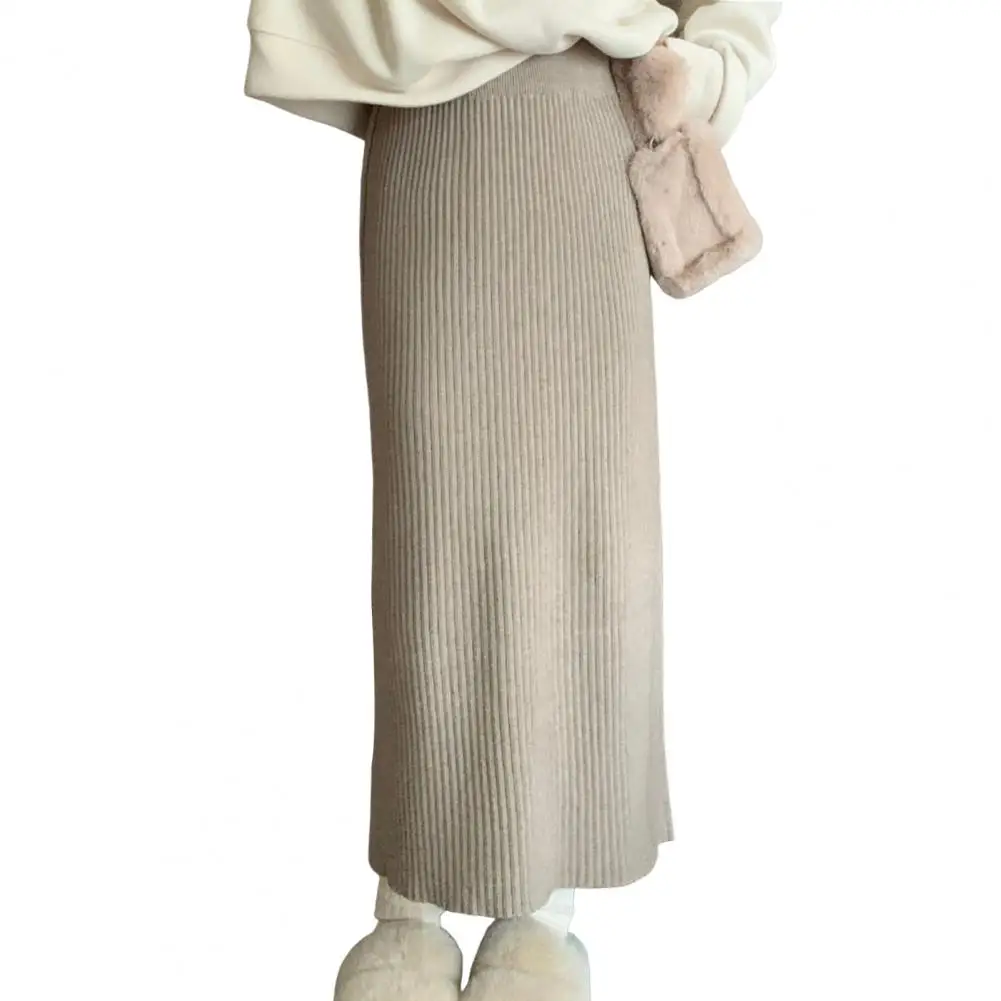 

Ribbed Knit Midi Skirt for Women High Waist Straight Fit Winter Skirt Versatile Wear