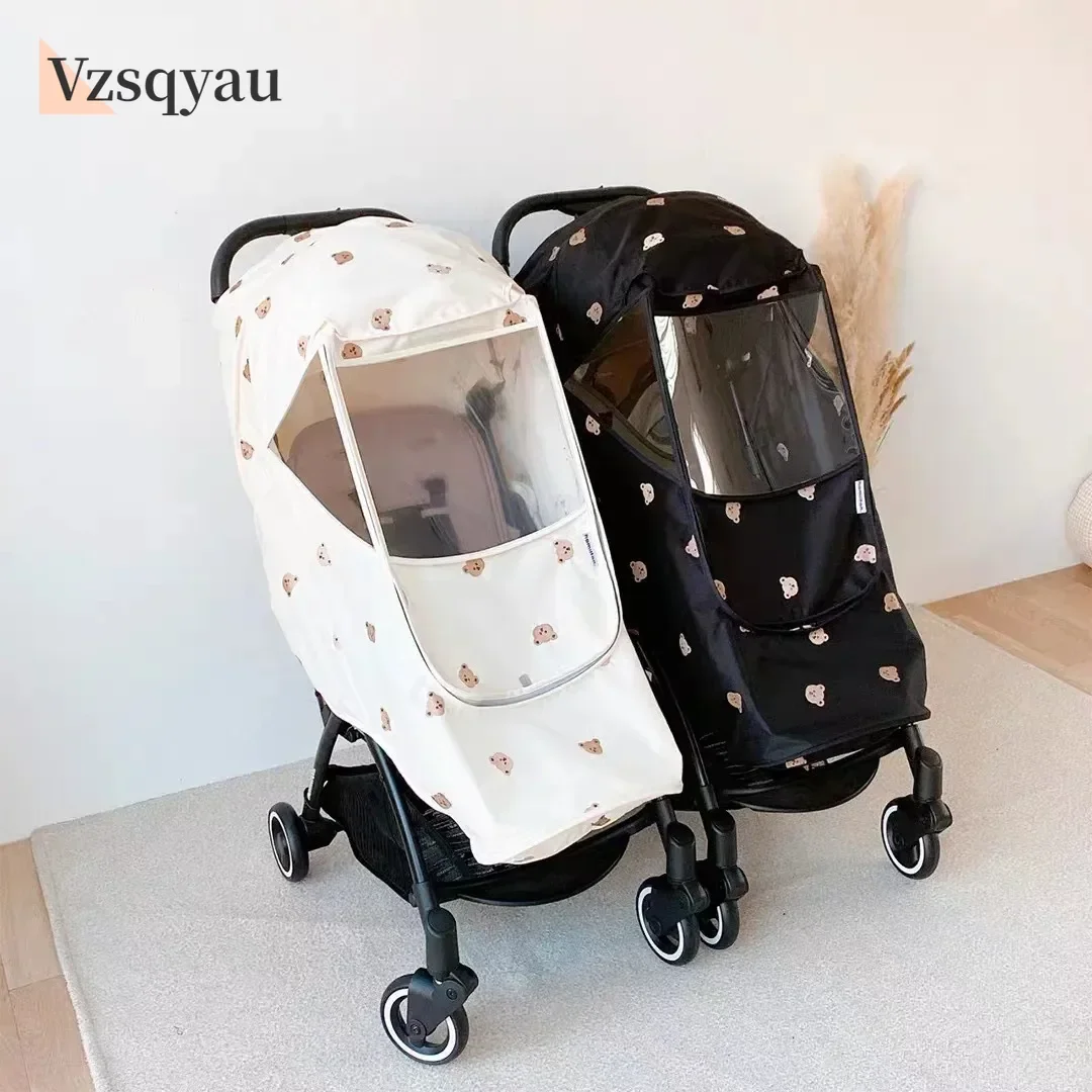Full Cover Raincoat for Baby Stroller Pushchairs Rain Cover Universal Cartoon Bear Waterproof Rain Cover Wind Dust Dust Shield