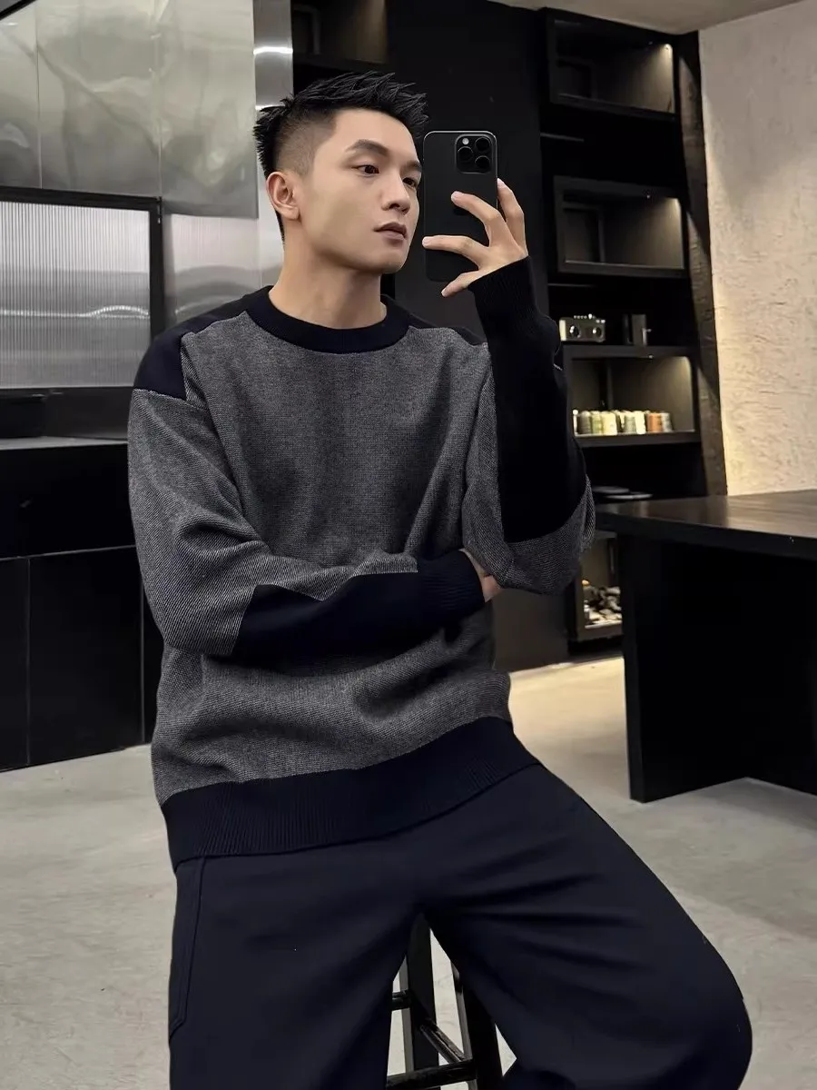 

Men's round Ne Knitted Sweater Thi Warm Inner Wear Contrast Color Splicing Winter Faionable Casual Long Sve Top