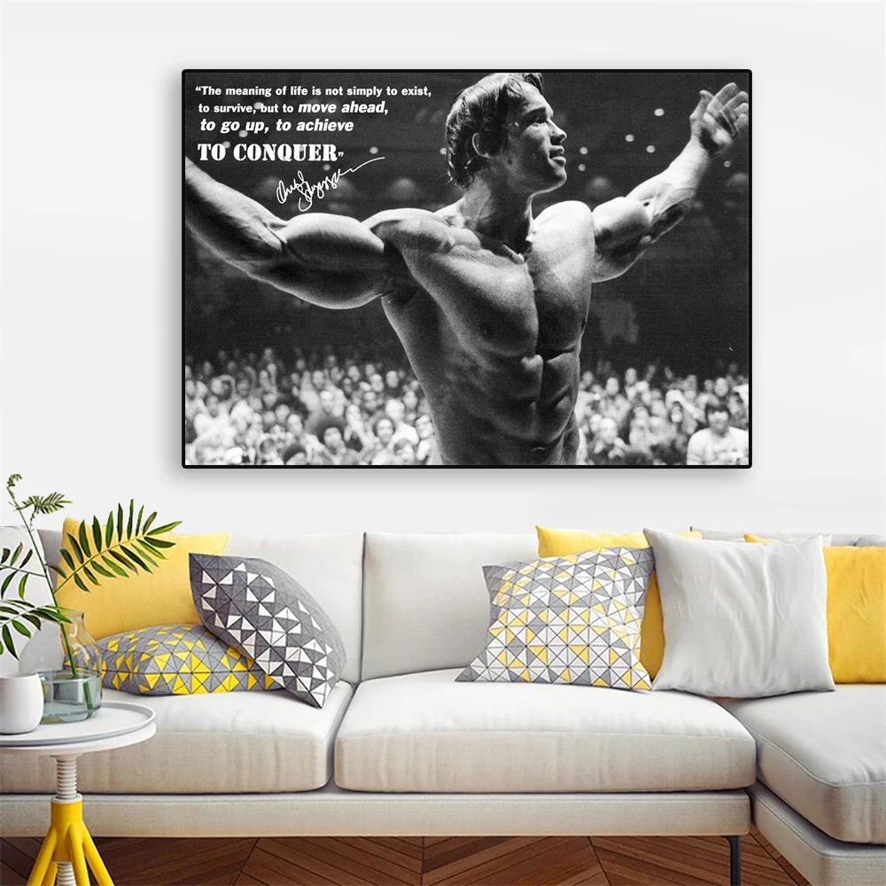 Vintage Black and White Poster Arnold Schwarzenegger Quote Art Print Sports Canvas Painting  Home Room Gym Wall Art Decoration