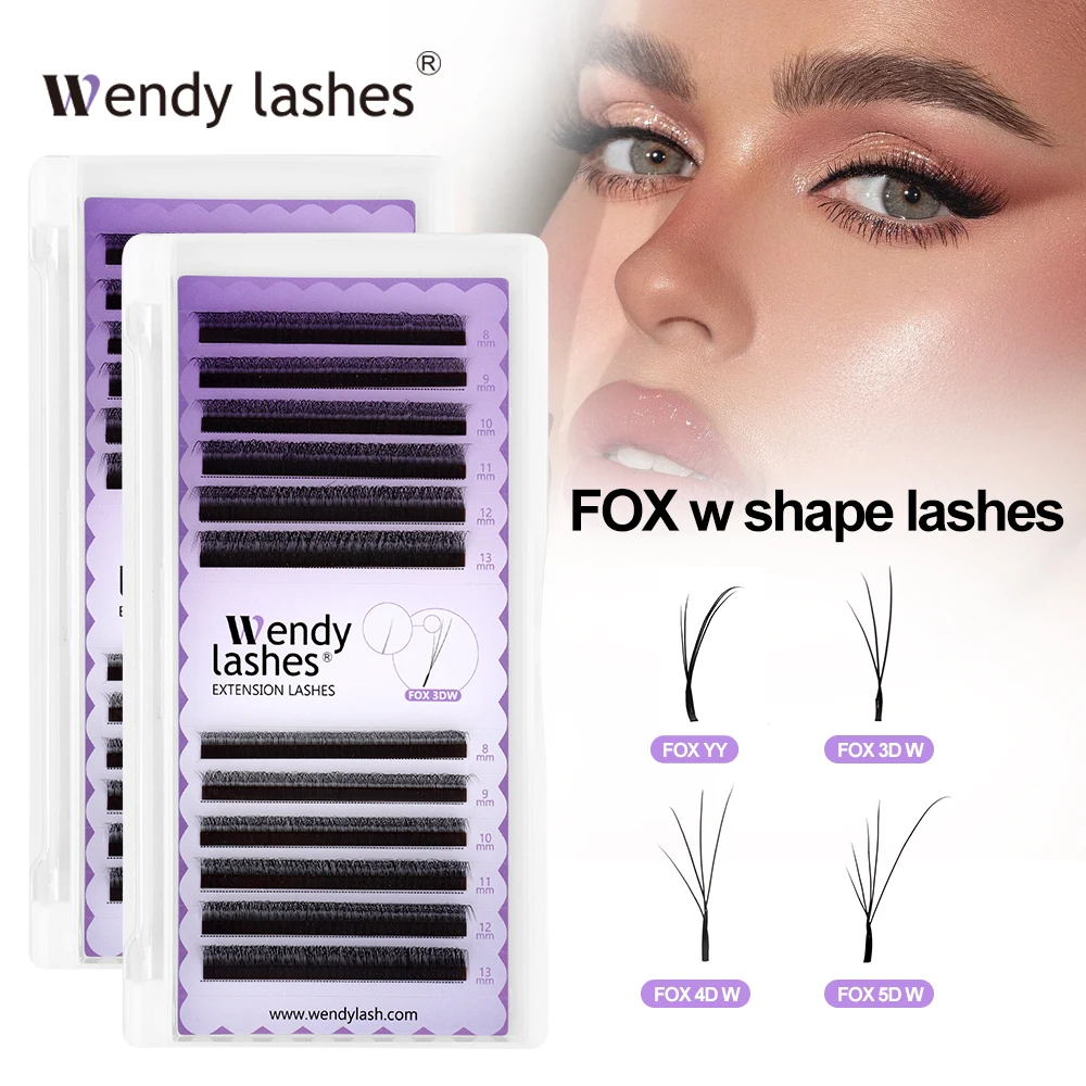 Wendy Lashes Fox Eyes 3D/4D/5D W Lashes W Shape Extensiones de Pestañas YY Cilia de Pestañas y Brazilian Volume Soft Faux Mink 12 filas
