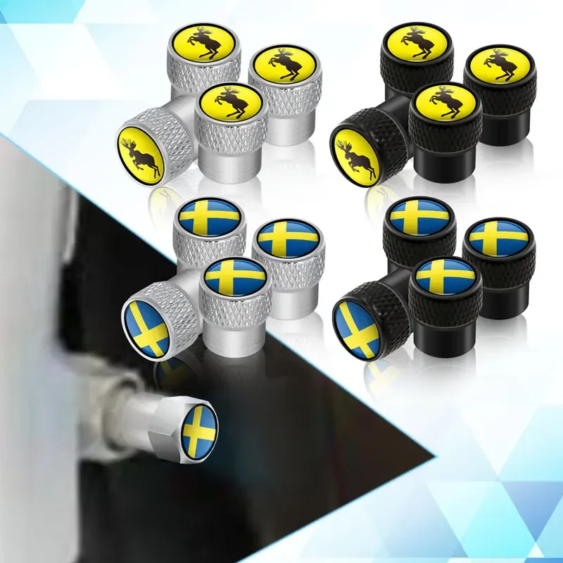 Moose Test/Swedish Flag Logo Car Valve Caps Wheel Tires Air Tyre Stem Protective Cover For Volvo V40 V60 XC40 XC60 XC90 C30 4Pcs