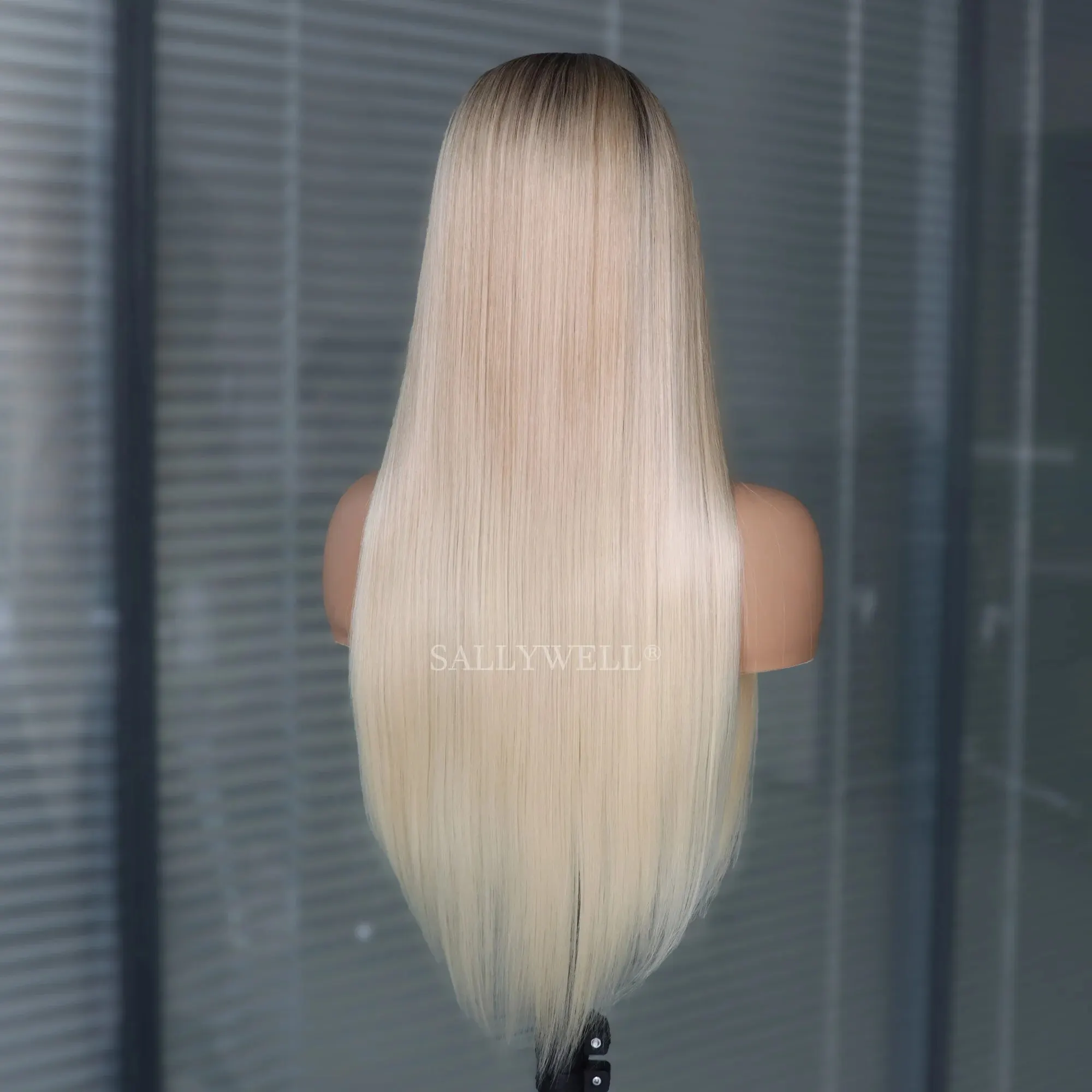 Long Straight Ombre Blonde 3T White Synthetic Lace Front Wigs Dark Roots Blonde Synthetic Lace Wig 24\